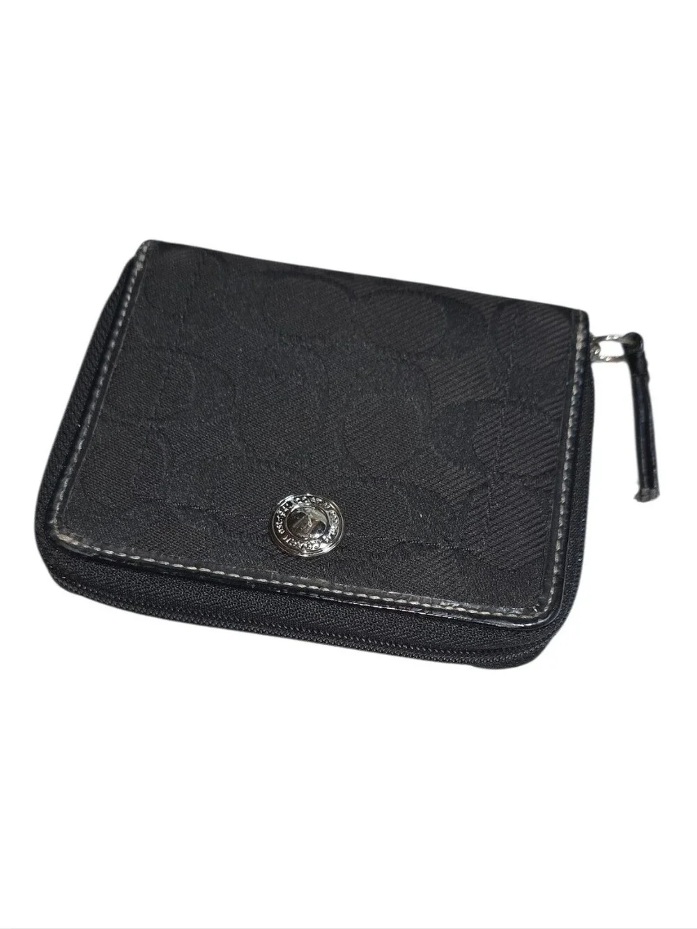 Coach Black Signature Jacquard Zip Around Card Wallet